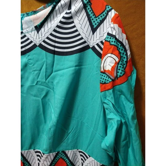 Beautiful abstract Teal summer maxi dress With Cold Shoulder Sleeves Size XL - Picture 3 of 10